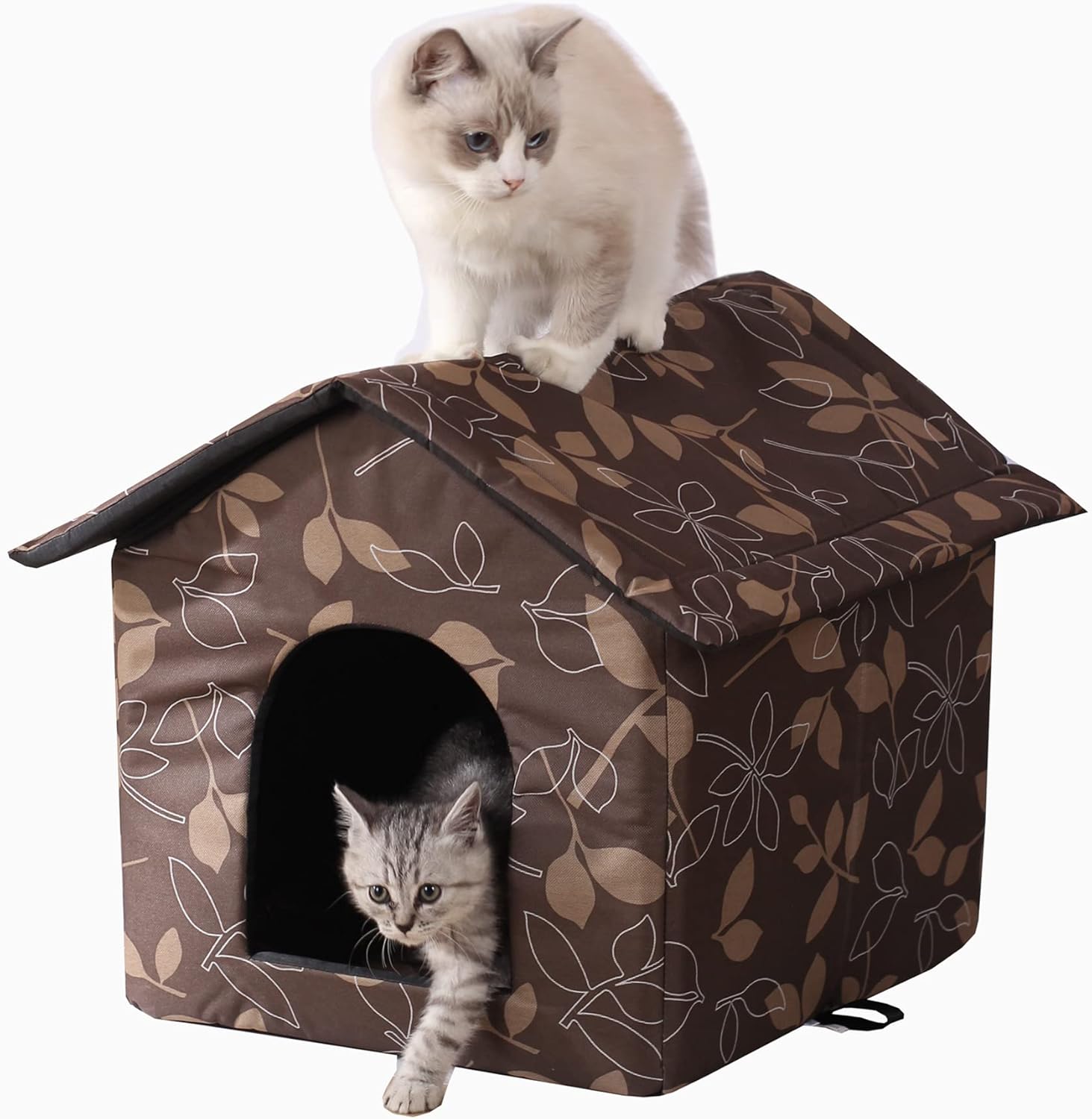 Outdoor Cat House Cat House for Outdoor and Indoor Use – Waterproof Shelter for Cats, Dogs, and Feral Animals (Brown, Medium)