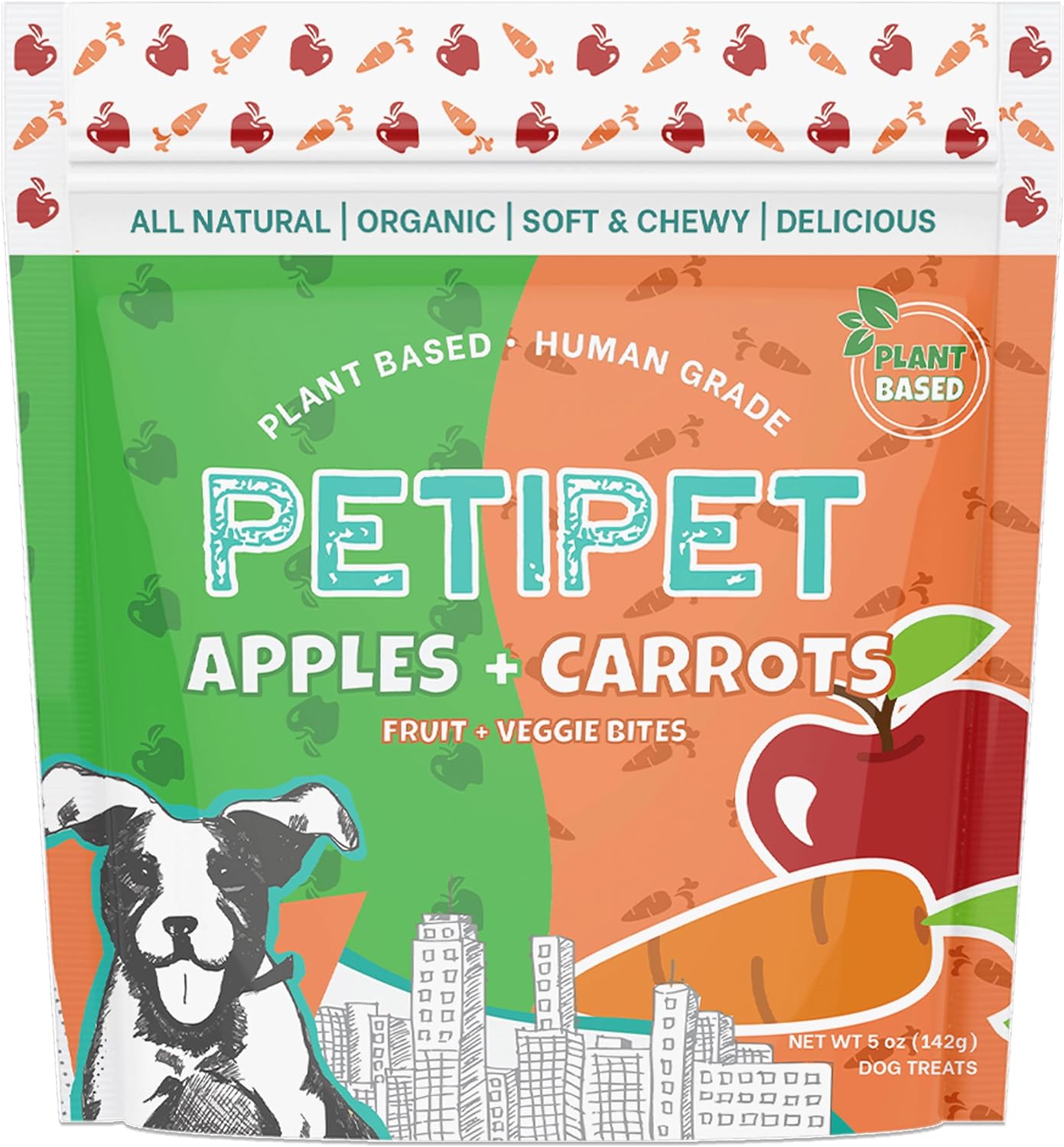 PETIPET Apples+Carrots Plant-Based Fruit Dog Treats – Carrot and Apple Soft & Chewy – Healthy Vegetarian, Vegan Dog Treats with Organic Ingredients – Low-Protein, Hypoallergenic, Gluten-Free