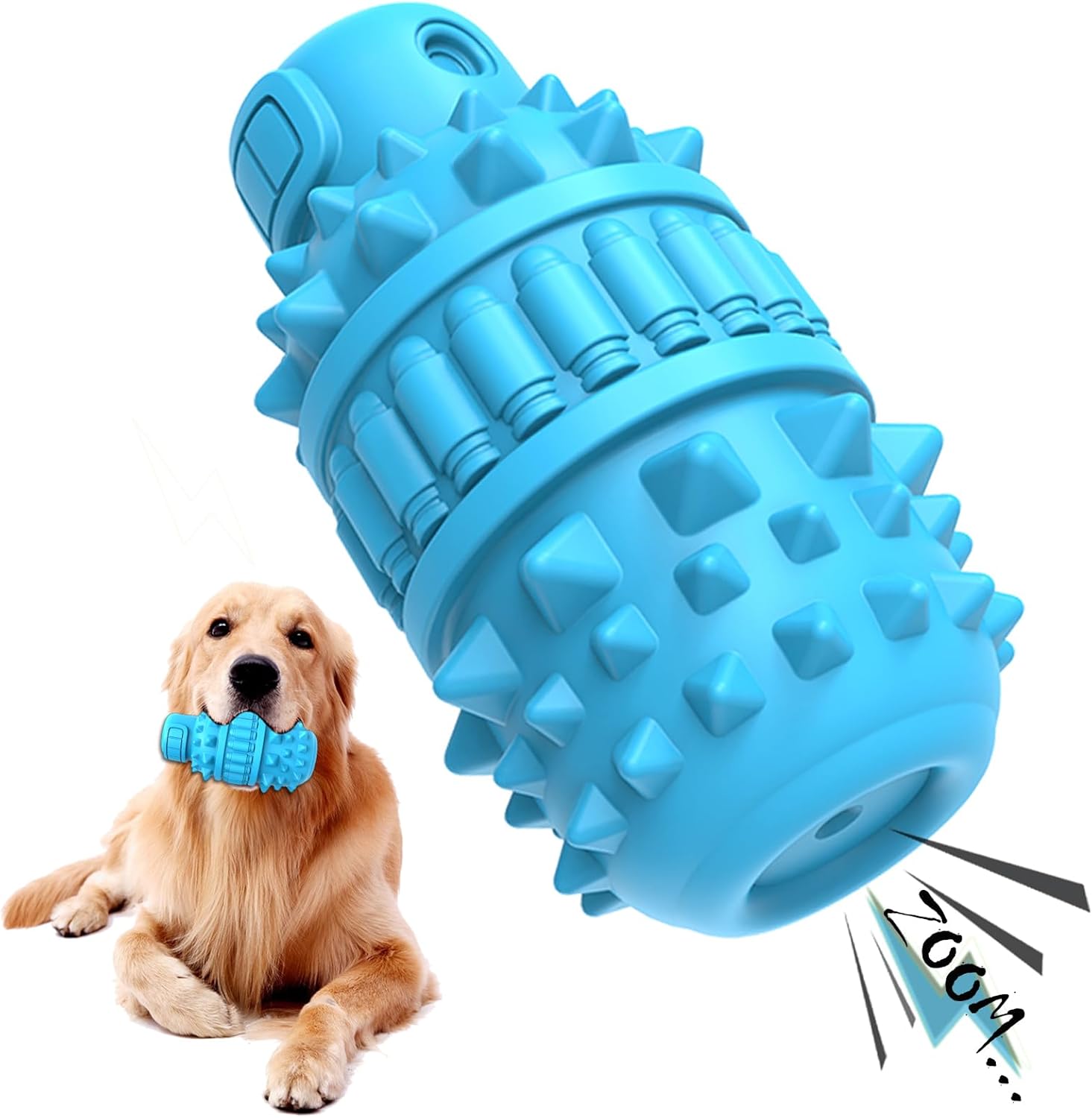 PIFFZEDO Dog Toys for Aggressive Chewers,Interactive Natural Rubber Chew & Squeaky Toy for Large Medium Breed,Dog Toothbrush,Tough & Durable (Azure,Large)