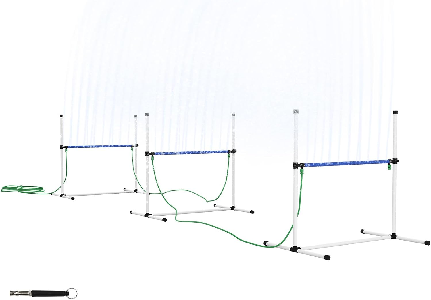 PawHut 4 Piece Dog Agility Training Equipment Set with Spray Water Tube, Dog Agility Set with Adjustable Height Hurdles, Whistle, Carry Bag, White