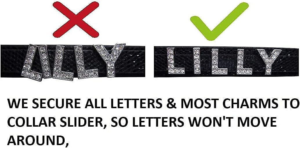 Personalized Customized PU Leather Glitter Rhinestone Bling Name Collar for Dogs & Puppies, S, M, L