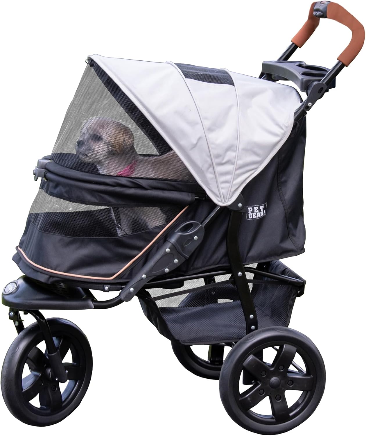 Pet Gear No-Zip AT3 Pet Stroller for Cats/Dogs, Zipperless Entry, Easy One-Hand Fold, Jogging Tires, Removable Liner, Cup Holder + Storage Basket, 1 Model, 2 Colors