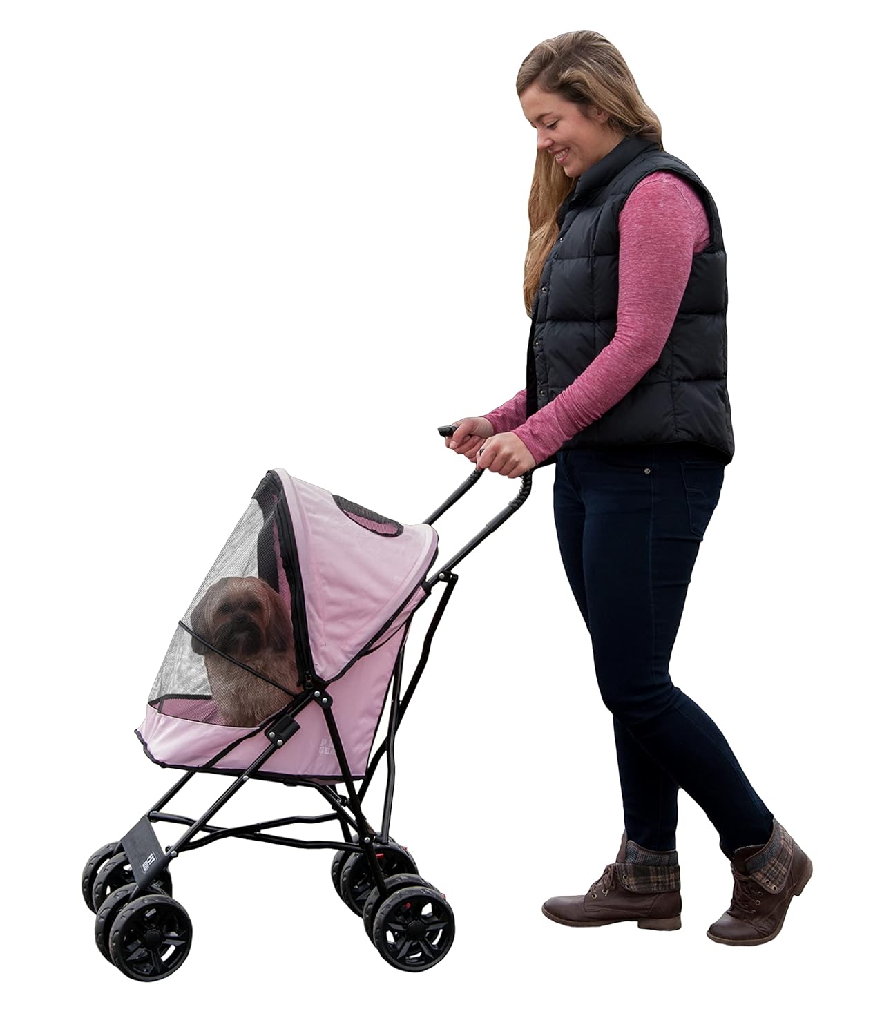 Pet Gear Travel Lite Plus Stroller, Compact, Easy Fold, No Assembly Required, Large Wheels for Cats and Dogs up to 15 pounds, Light Pink