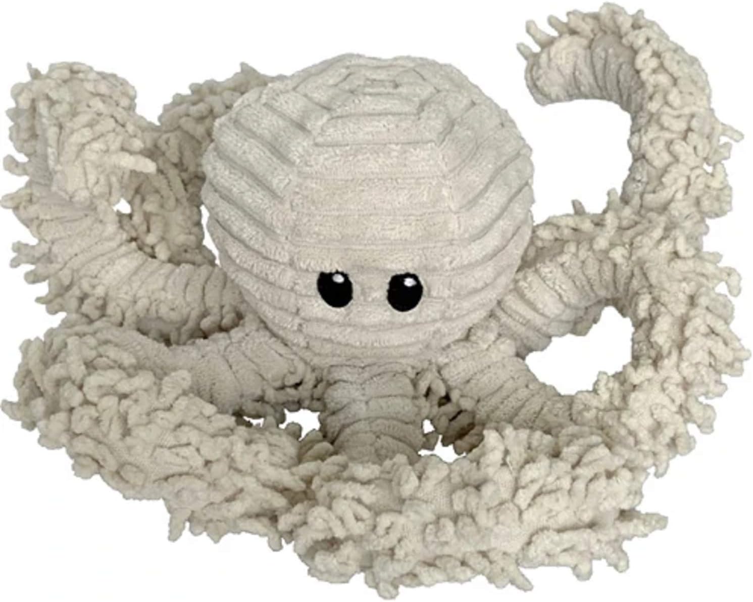 Petlou Durable Natural Nubby Plush Dog Toys with Squeaker and Crinkle Paper in Multi-Size (Natural Octopus, 9 Inch)