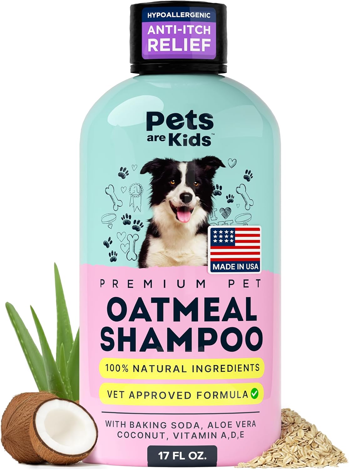 Pets Are Kids Too Oatmeal Dog Shampoo Baking Soda Hypoallergenic Anti Itch Moisturizing Soothing Deodorizing Pet Care Safe Puppy Shampoo Sensitive Skin Cat Shampoo – Coconut Based Cleanser 17 fl oz