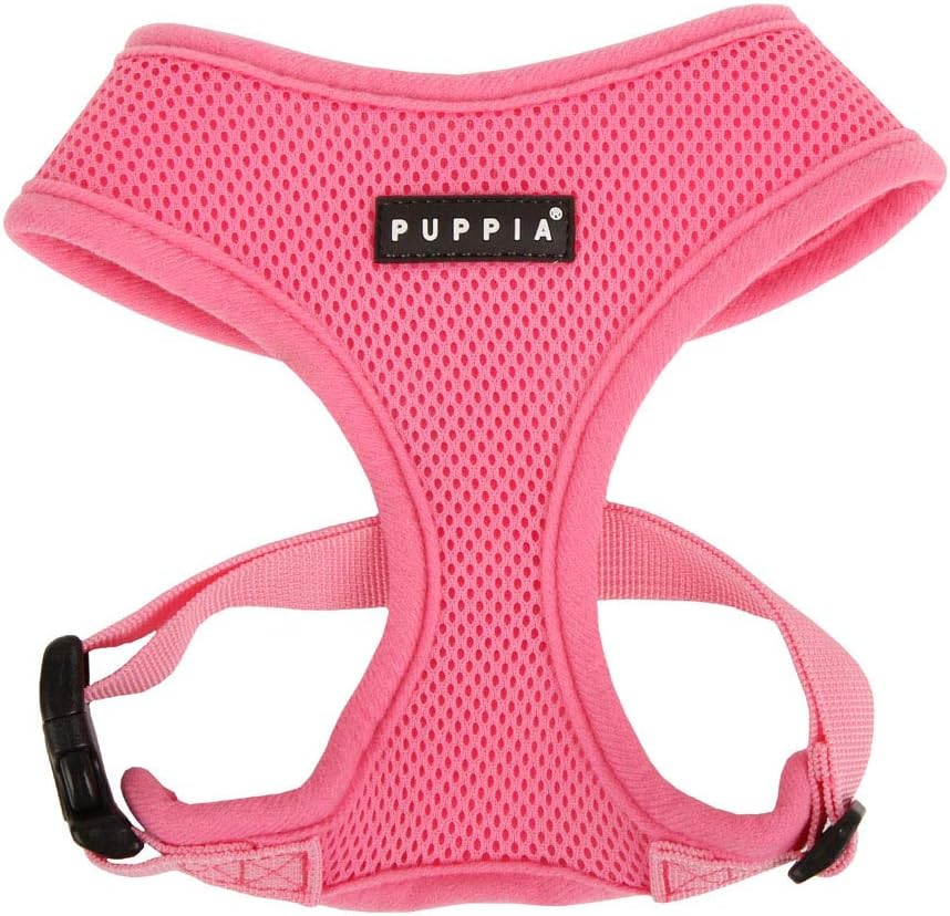 Puppia Soft Dog Harness No Choke Over-The-Head Triple Layered Breathable Mesh Adjustable Chest Belt and Quick-Release Buckle, Pink, Medium