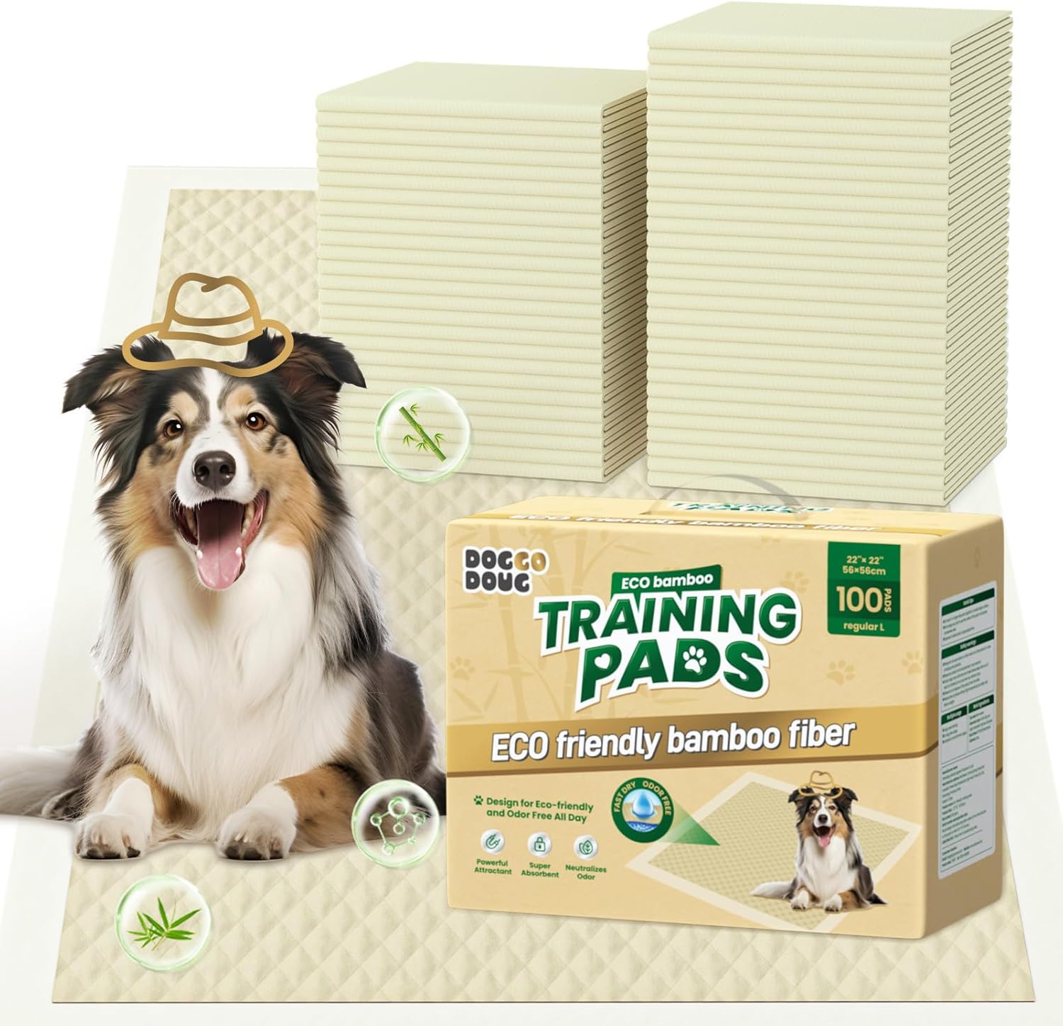 Puppy Pads 100 Count Small 22x22in Bamboo Training Pads Deodorizing Leakproof Quick Drying Dog Pee Pads Super Absorbent Disposable Pee Pads for Dogs Puppies, Doggie, Cats, Rabbits