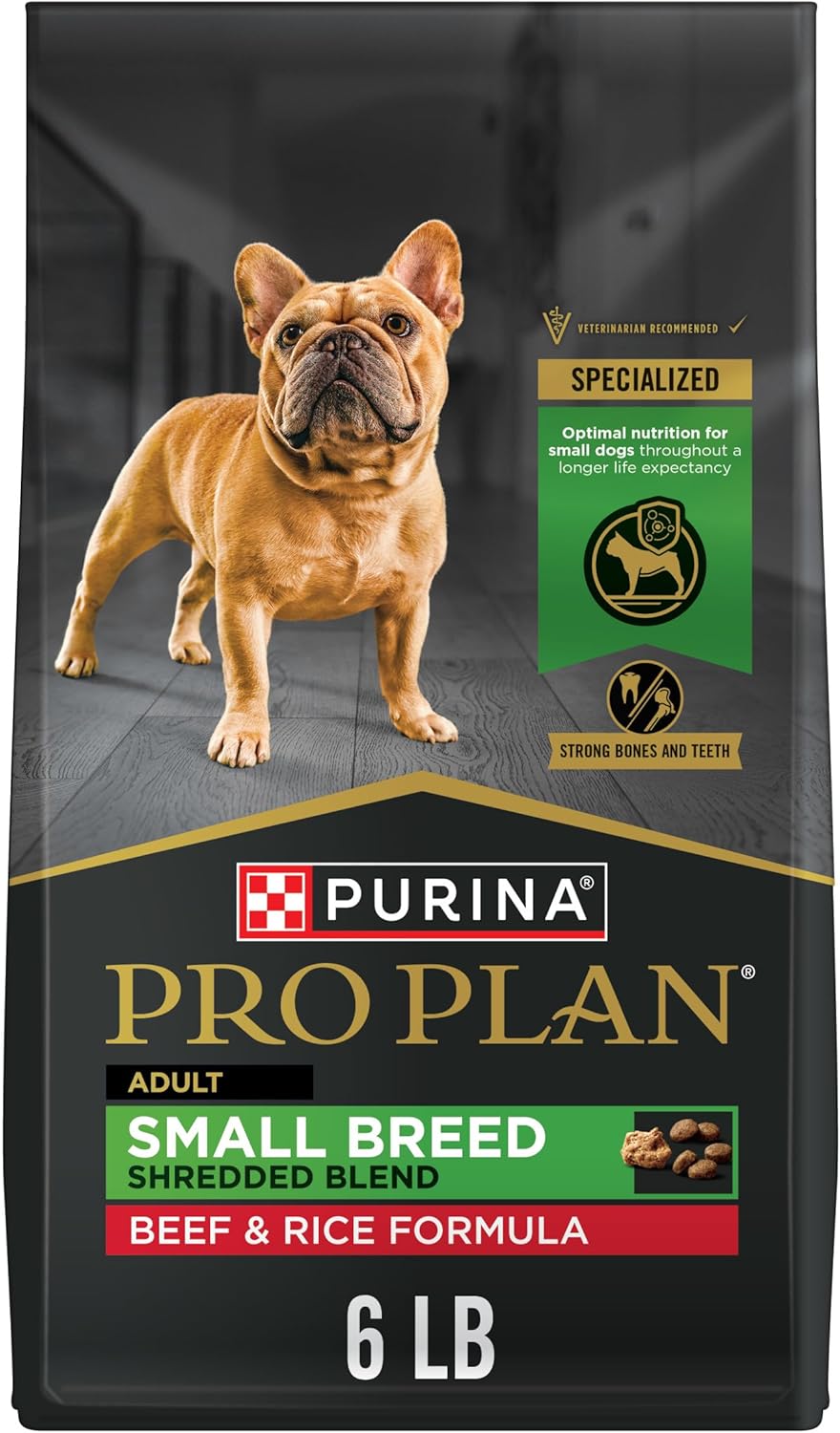 Purina Pro Plan Small Breed Dry Dog Food, Shredded Blend Beef and Rice Formula With Guaranteed Live Probiotics – 6 lb. Bag
