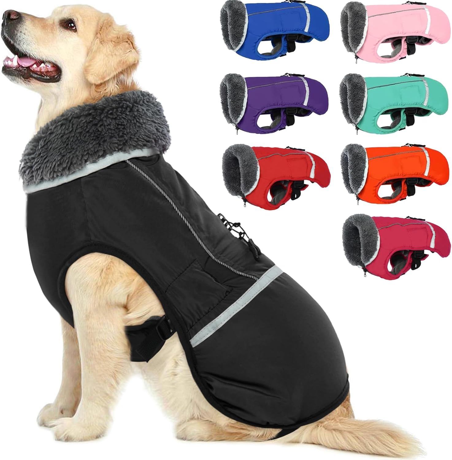 QBLEEV Warm Dog Coat Reflective Dog Jacket, Waterproof Dog Winter Coat Turtleneck Dog Clothes for Cold Weather, Thick Fleece Dog Snowsuit Christmas Dog Vest Pet Apparel for Small Medium Large Dogs S
