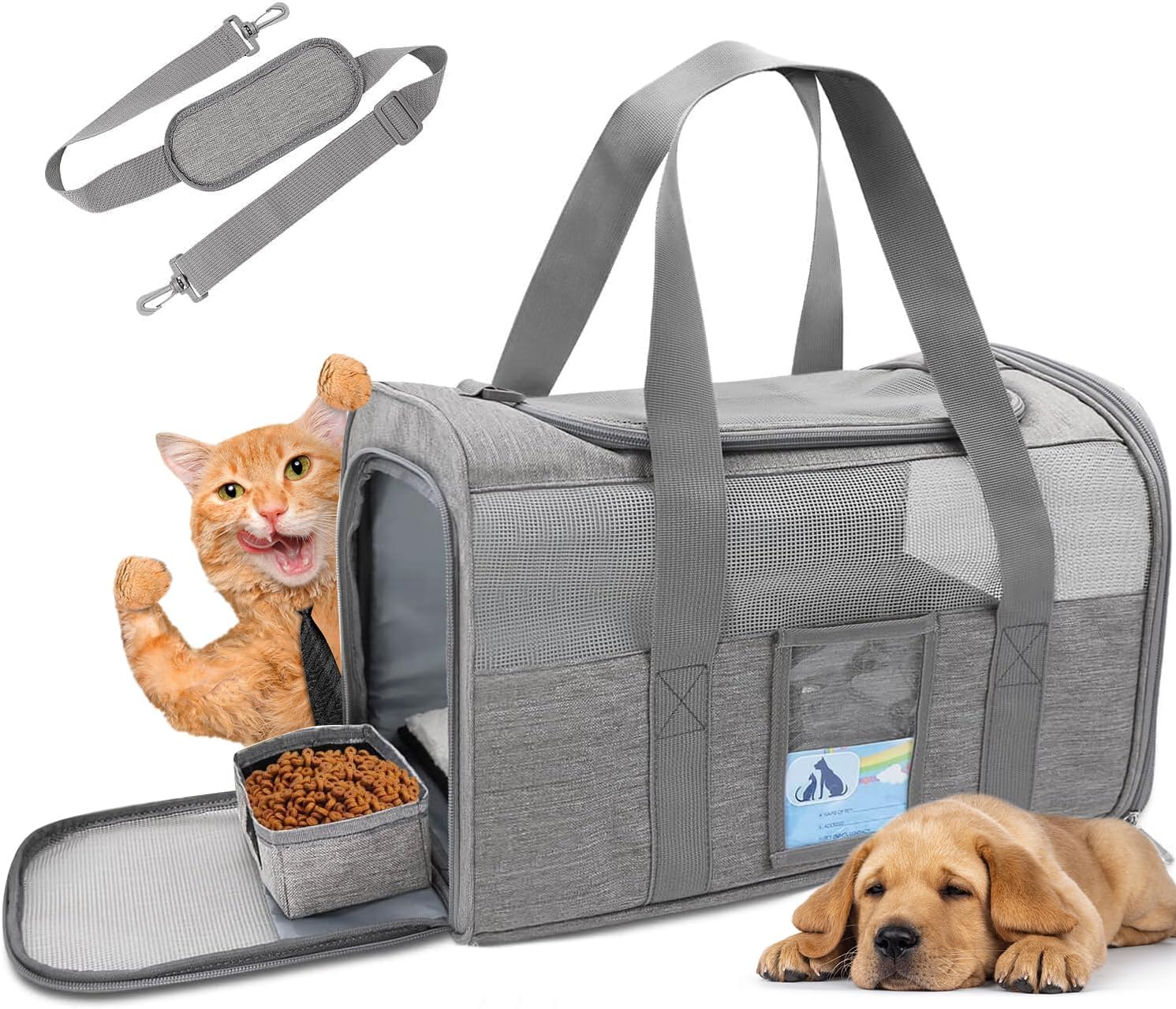 Refrze Cat Carrier,Dog Carriers for Small Dogs Medium Cats Pet Carrier up to 15 Lbs, TSA Airline Approved Cat Carrier Soft, Cat Dog Crate Travel Bag,Grey