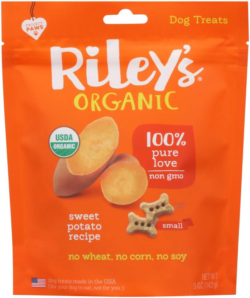 Riley’s Organics – Sweet Potato – 5 oz Small Biscuits – Human Grade Organic Dog Treats – Resealable Bag