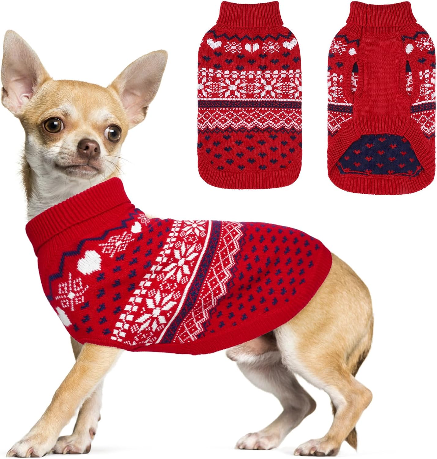 SCENEREAL Dog Sweaters for Small Dogs – Soft, Warm Turtleneck Small Dog Sweater, Ugly Knit Dog Christmas Outfits for Dachshund, Chihuahua, Pug, Yorkie,Winter Pet Clothes Male Female,Red