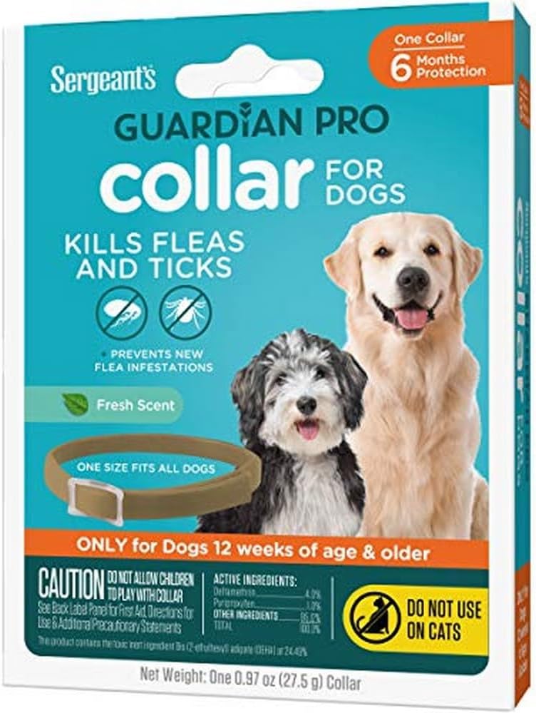 Sergeant’s Guardian Pro Flea & Tick Collar for Dogs, Kills Fleas & Ticks, Long Lasting Protection for 6 Months, Fresh Scent, One Size Fits All, 1 Collar