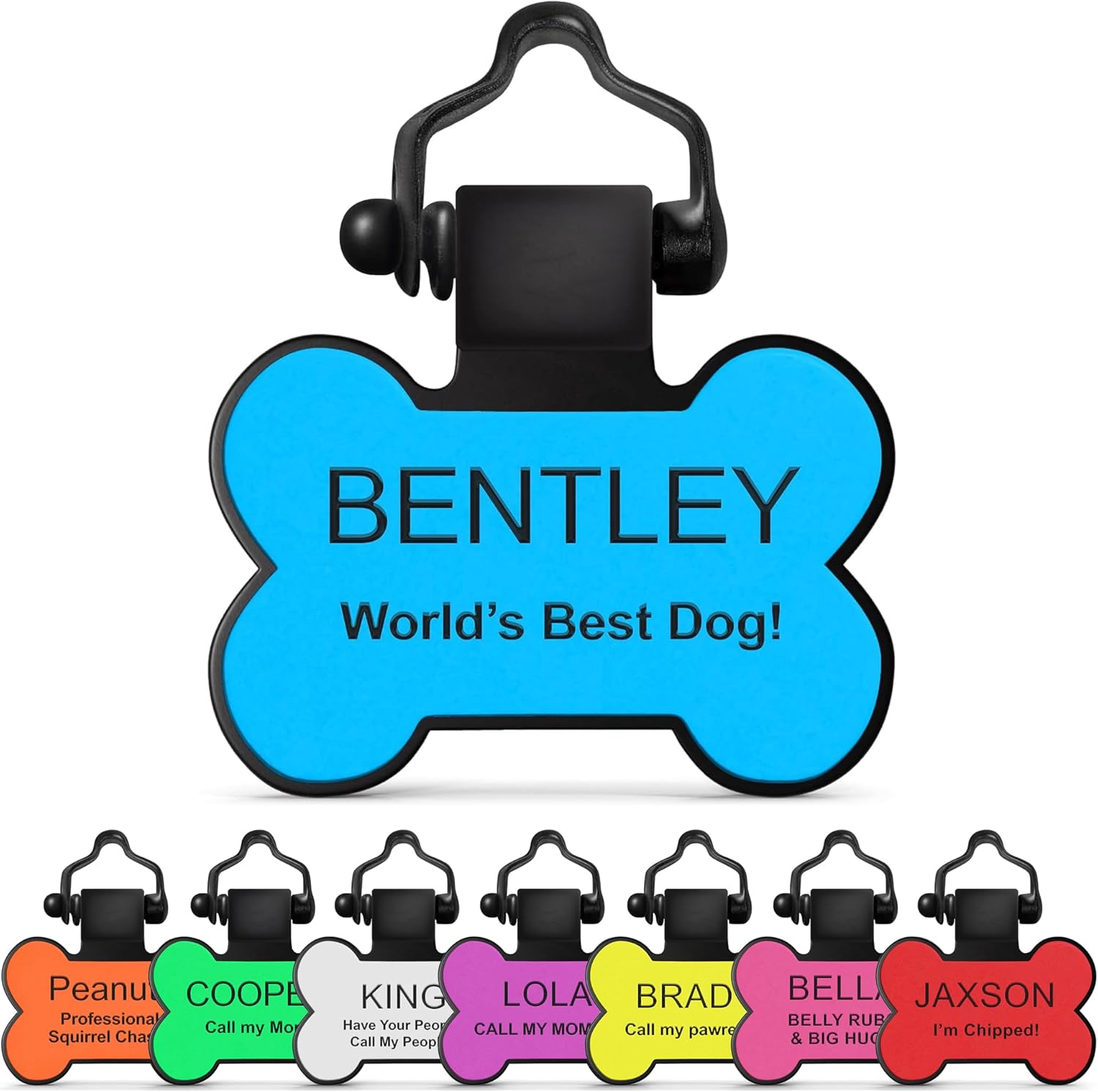 SiliDog – The Original Silicone Silent Dog Tag – Personalized Engraved Soundless Pet ID – As Seen On Shark Tank – Durable – Never Fades – Bone – Blue