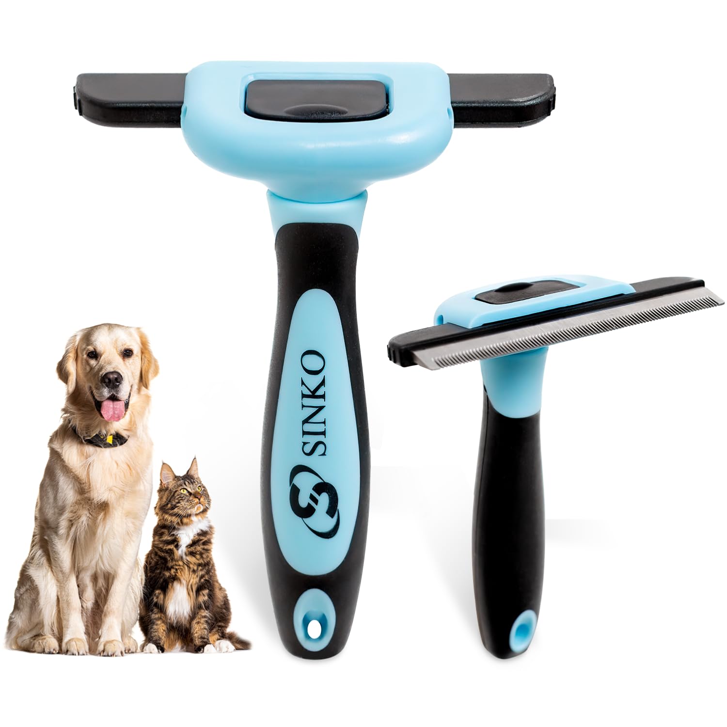 Sinko Deshedding Tool for Dogs & Cats, Pet Grooming Brush, Skin Friendly Deshedding Tool, Dog Brush for Shedding, Effectively Reduces Shedding by up to 95% for Short Medium Long Pet Hair (Blue)