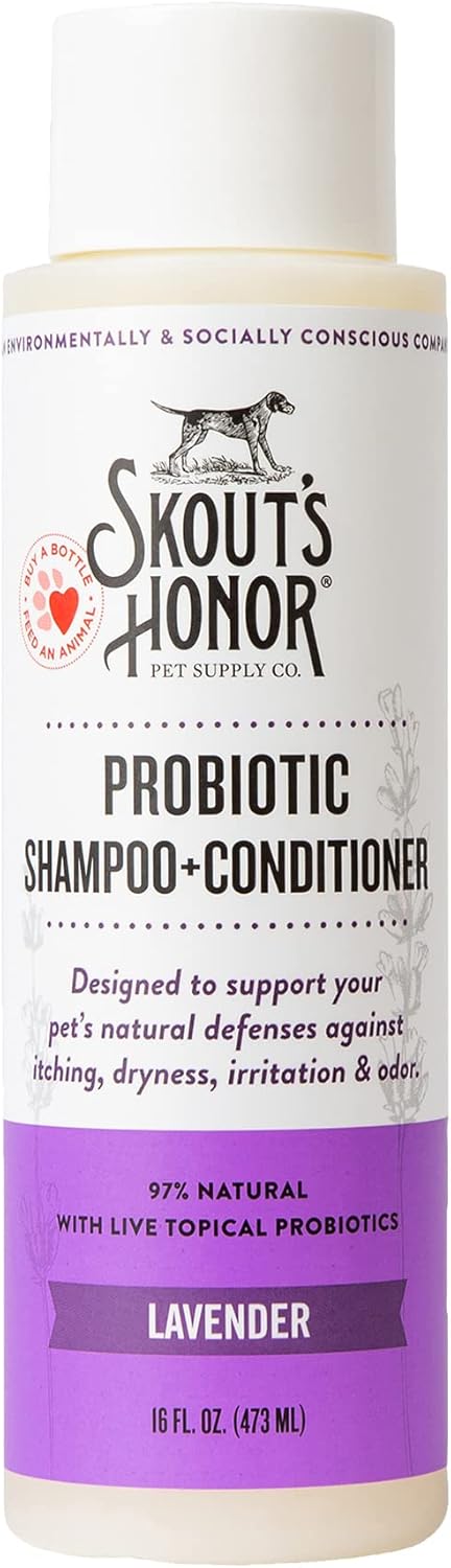 Skout’s Honor Probiotic Dog Shampoo & Conditioner with Avocado Oil & Omega-3s, 97% Natural, Paraben & Sulfate-Free, Cruelty-Free, 16oz, Lavender