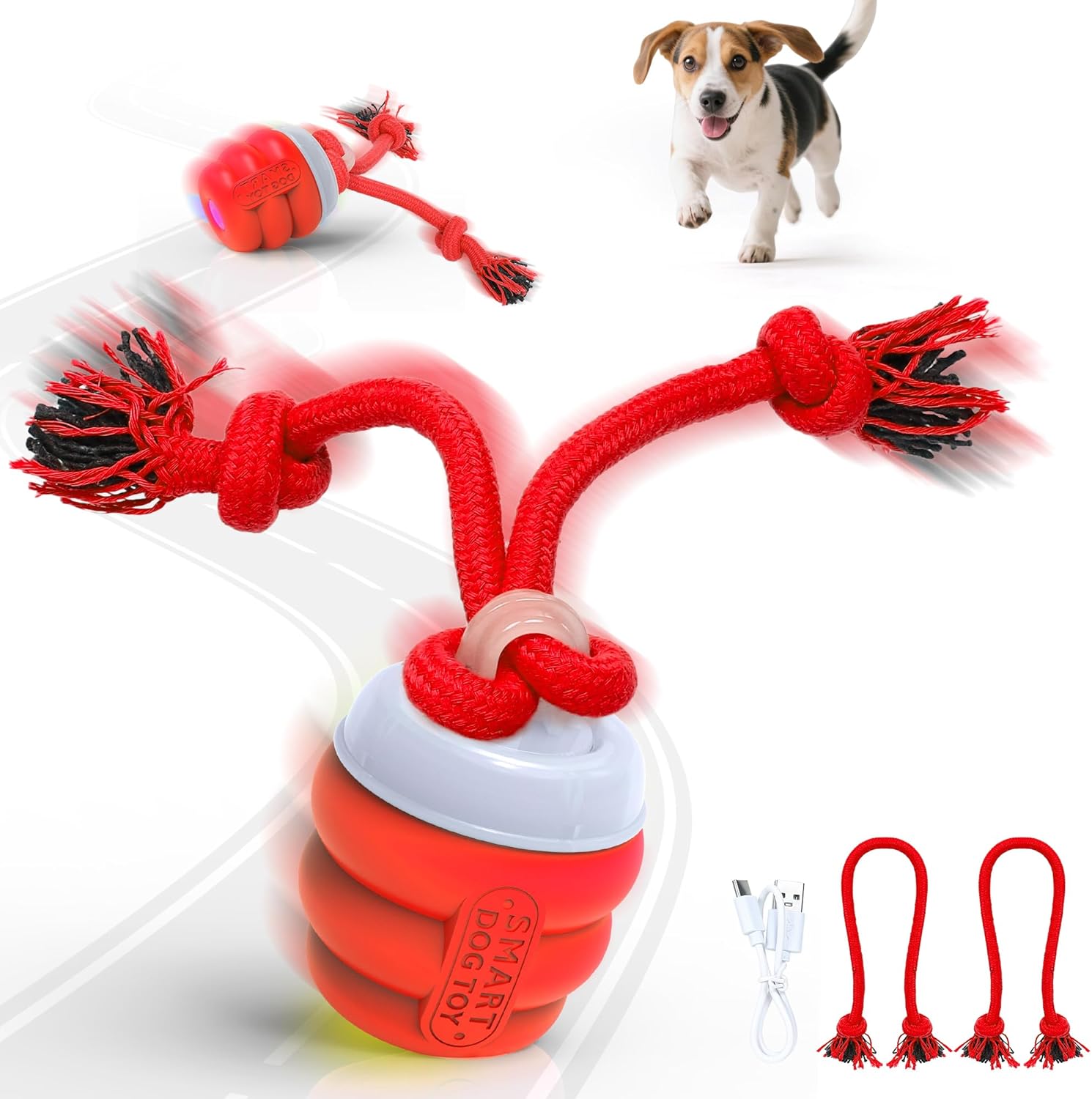 Smart Interactive Dog Toy Ball – Rechargeable Rolling Ball with Squeaky Sound, Automatic Play for Training & Boredom Relief, Fits Small, Medium & Large Dogs (Red)