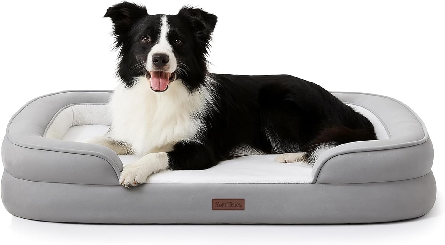 Soft Touch Orthopedic Dog Bed for Large Dogs with Faux Fur Top, Waterproof Pet Couch Bed with Removable Washable Cover and Supportive Foam Filling (Grey, Large)