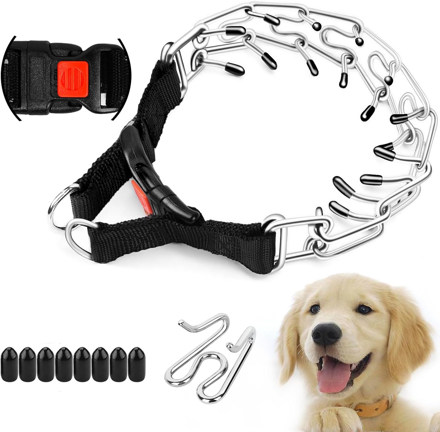 Supet Prong Collar for Dogs Training Collar, Adjustable Pinch Collar with Quick Release Buckle for Small Medium Large Dogs, No Pull Dog Collar (Packed with One Extra Links)