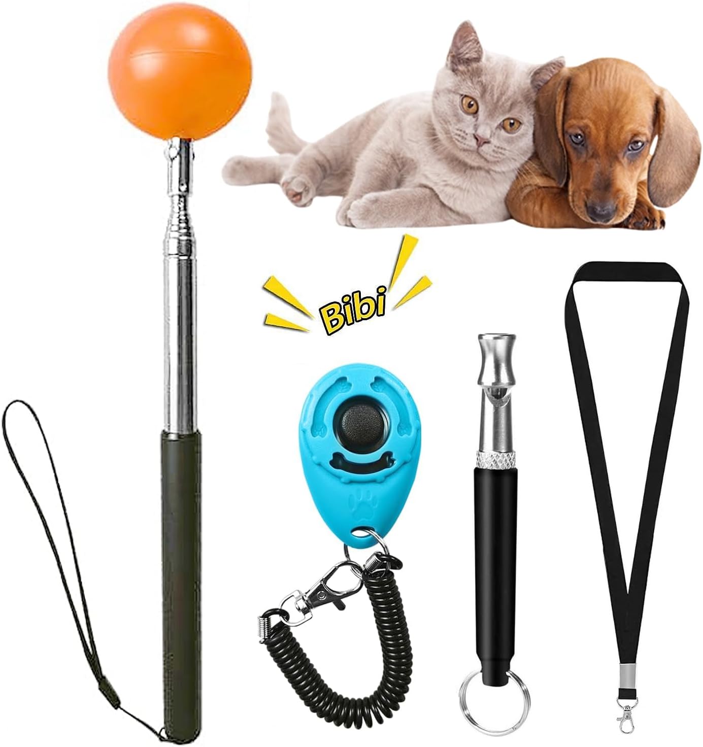 Training Kit – 1 Target Stick, 1 Training Clicker, 1 Whistle – Dog Training Equipment Tools, Cat Toilet Trainer Kit, Agility Training Lure Course For Dogs, Kitten Puppy Behavior Aids Trick (A Type)