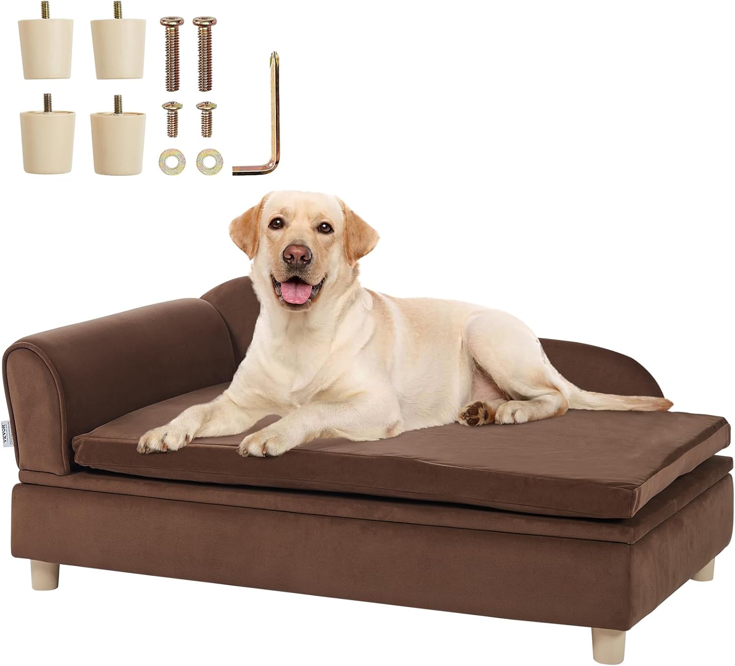 VEVOR Large Dog Couch Sofa Bed for Small Dogs and Cats, Soft Velvety Pet Sofa Bed, 60 lbs Loading Cat Sofa, Dark Brown