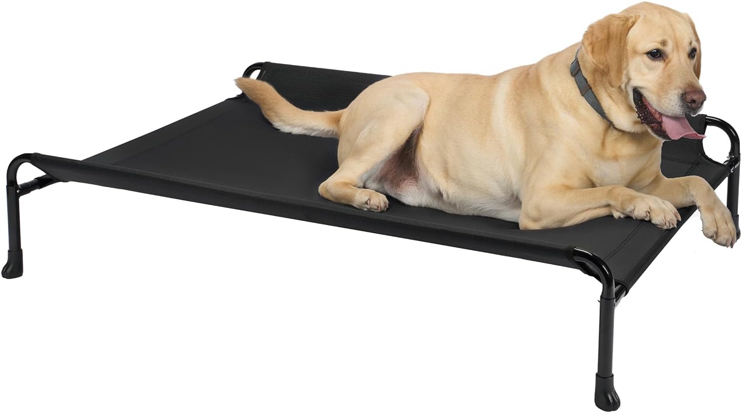 Veehoo Elevated Dog Bed, Raised Dog Cots for Large Dogs, Waterproof Outdoor Dogs Bed, Cooling Pet Hammock with Guardrail, Upgraded Non-Slip Feet, Breathable Teslin Mesh, Black, 41 x 27 inches