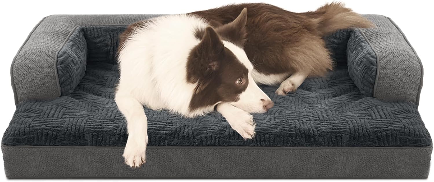 WINDRACING Dog Beds for XLarge,Large Dogs,Orthopedic Dog Sofa Bed with Removable Washable Cover,Waterproof Egg Foam Pet Couch Bed& Furniture,40×28 Inch, Gray