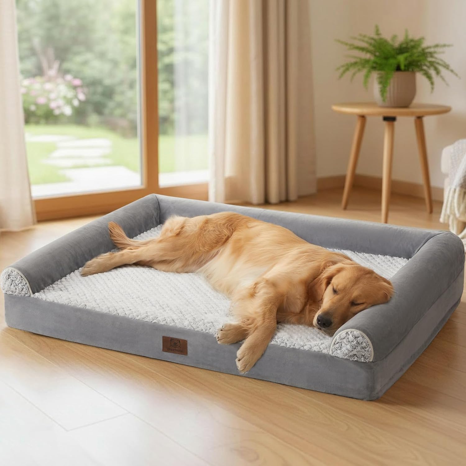 WNPETHOME Orthopedic Dog Beds for Extra Large Dogs, Waterproof Memory Foam XL Pet Bed with Sides, Non-Slip and Egg-Crate Foam Big Dog Couch Bed with Washable Removable Cover, Grey