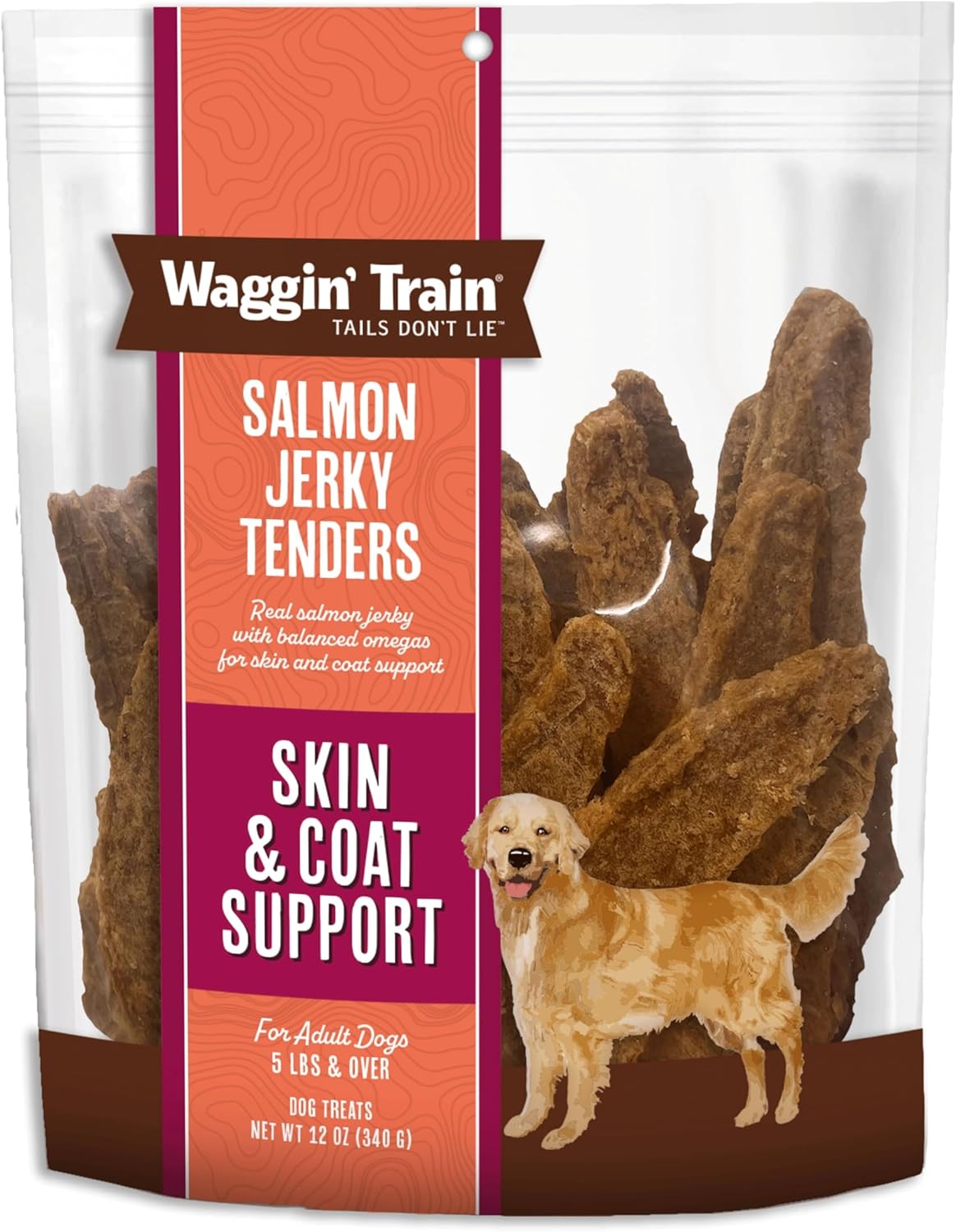 Waggin’ Train Salmon Jerky Tenders for Skin & Coat Support for Dogs – 12 oz Pouch – Grain Free, High Protein Dog Treat