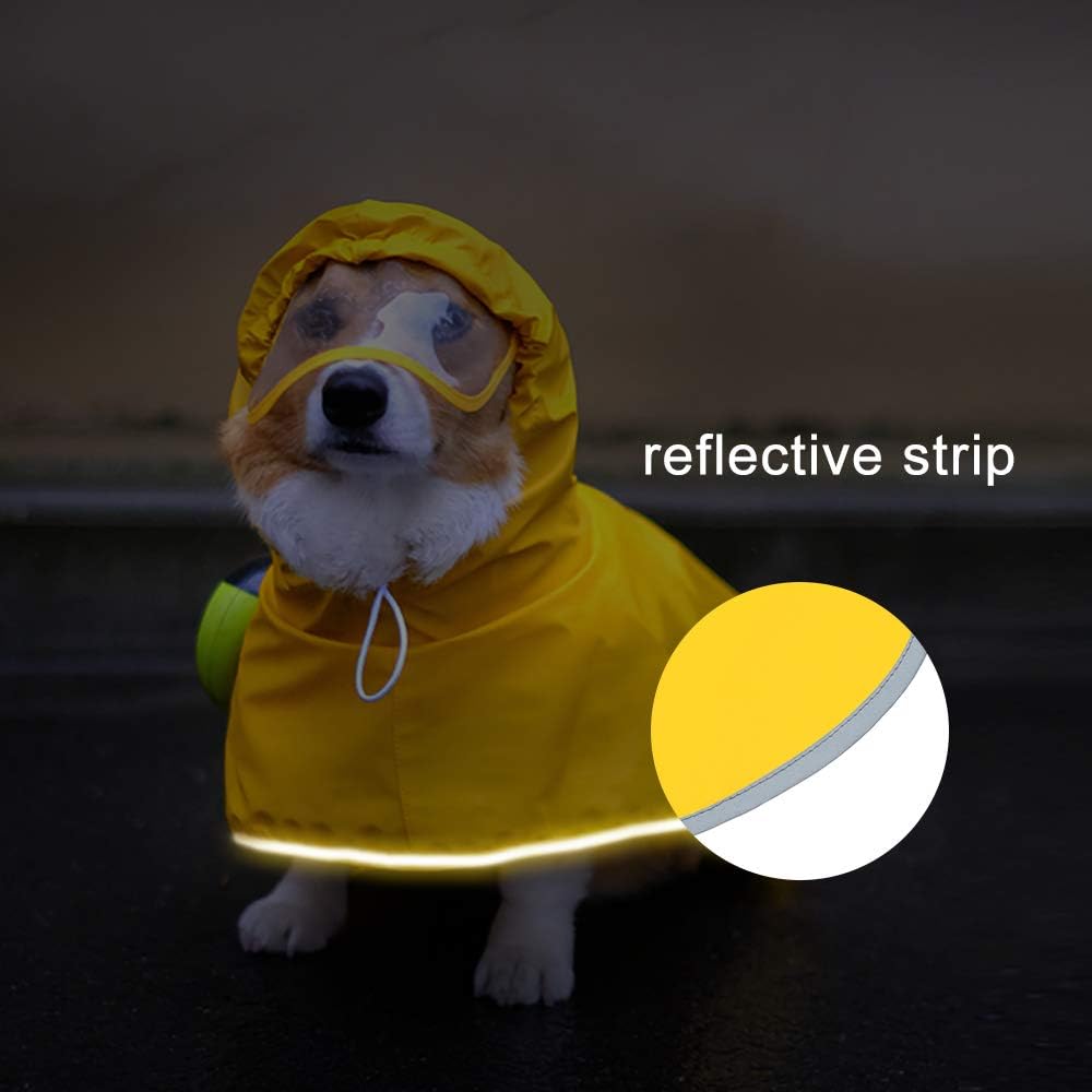 Waterproof Dog Rain Jacket with Hood – Reflective Strip, Adjustable Belly Strap, Lightweight Poncho with Storage Bag (Small, Yellow)