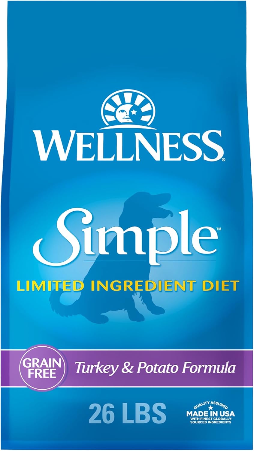 Wellness Simple Natural Limited-Ingredient Grain-Free Dry Dog Food, Easy to Digest for Sensitive Stomachs, Supports Skin & Coat (Turkey and Potato, 26-Pound Bag)