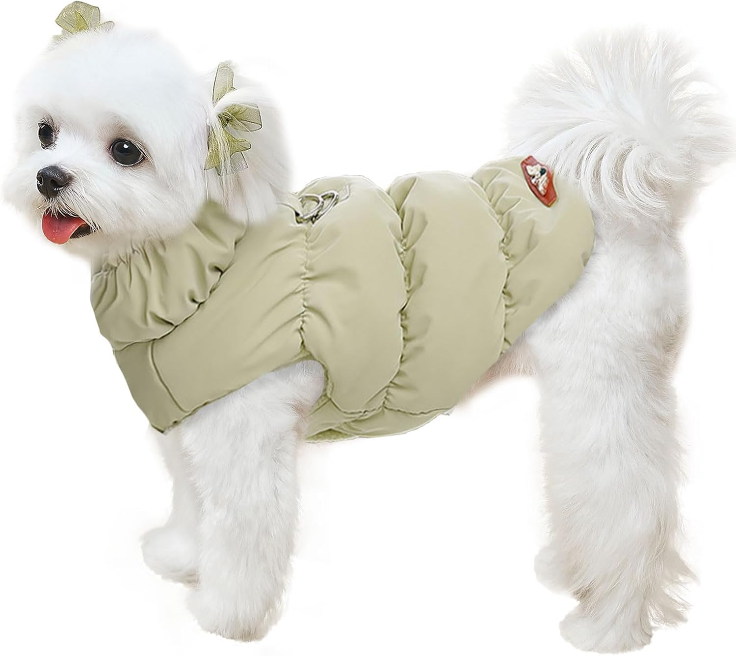 Winter Warm Dog Jacket for Small Medium Dogs Cat Cold Weather Coats with Harness Paded Dogs Fleece Vest Waterproof Windproof Dog Snow Jacket Pet Puppy Clothes (Khaki,XS)