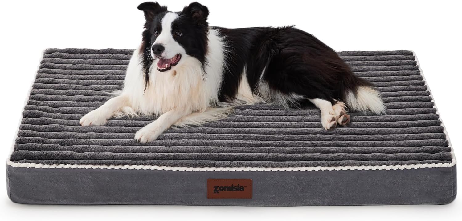XL Dog Crate Bed for Extra Large Dogs – Waterproof Puppy Bed for 42 Inch Kennel with Removable Washable Corduroy Cover, Orthopedic Support with Egg Crate Foam Filling, Grey