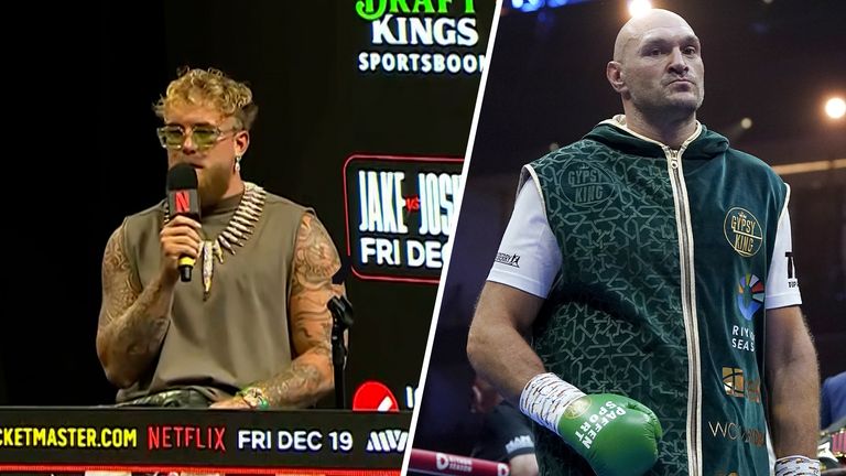 Jake Paul calls for a fight against Tyson Fury in 2026 in his press conference ahead of his fight against Anthony Joshua. Credit: MVP/Netflix 