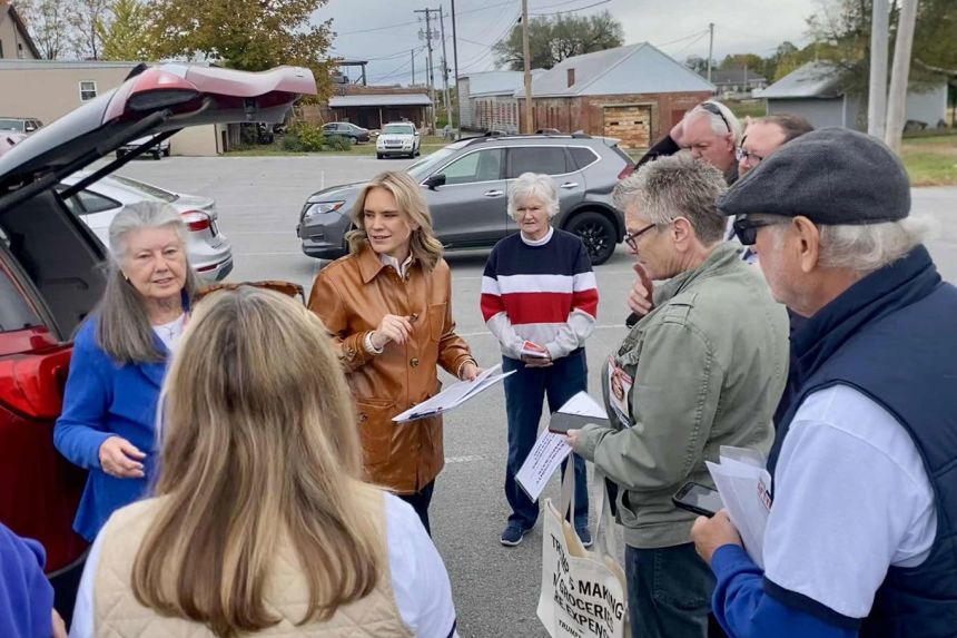 Aftyn Behn kicks off a day of canvassing in Dickson, Tennessee, with the Dickson County Democratic Party and volunteers on November 1.