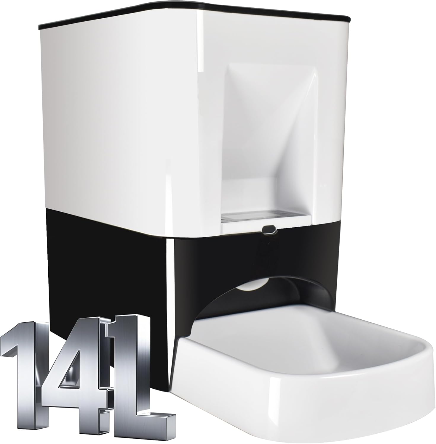 14L Automatic Dog Feeder Large Breed, Programmable Auto Pet Food Dispenser, Timed Dog Feeder Extra Large, Portion Control, 1200mAh Battery and Plug-in Power (White)