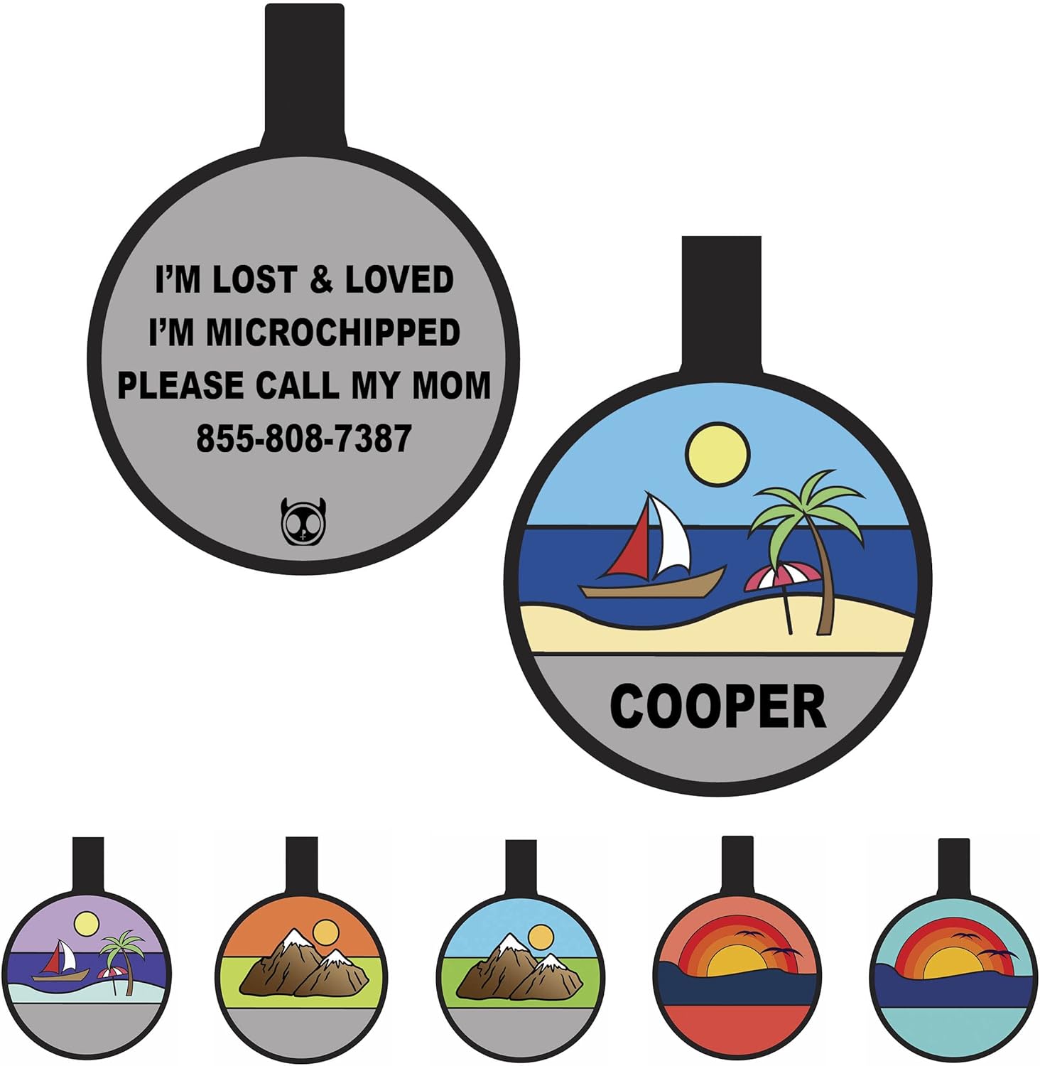 Silent Dog Tag Personalized with 5 Lines of Custom Deep Engraved Durable Soundless Silicone Pet ID Name Tag Round Beach Blue