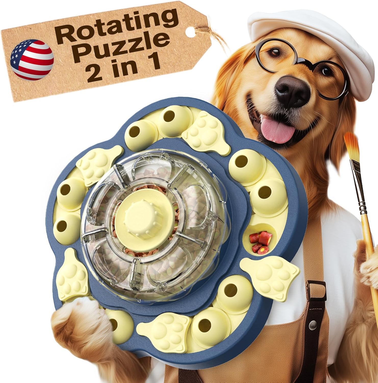 KADTC U.S. Brand & Design -3 Levels of Challenge – Spinning Dog Puzzle Toy for Small/Medium/Large Dogs Puzzles Feeder Treat Slow Dispenser Puppy Food Feeding Enrichment Toys Christmas & New Year Gift