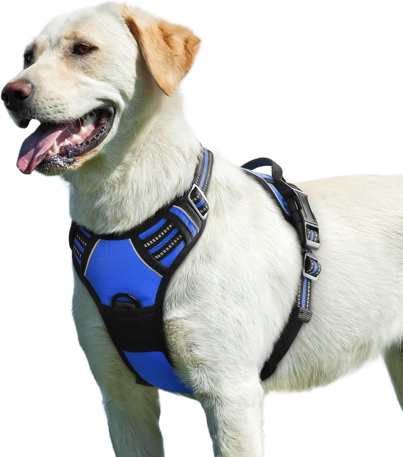 Eagloo Dog Harness for Large Dogs, No Pull Service Vest with Reflective Strips and Control Handle, Adjustable and Comfortable for Walking, No Choke Pet Harness with 2 Metal Rings, Blue, L