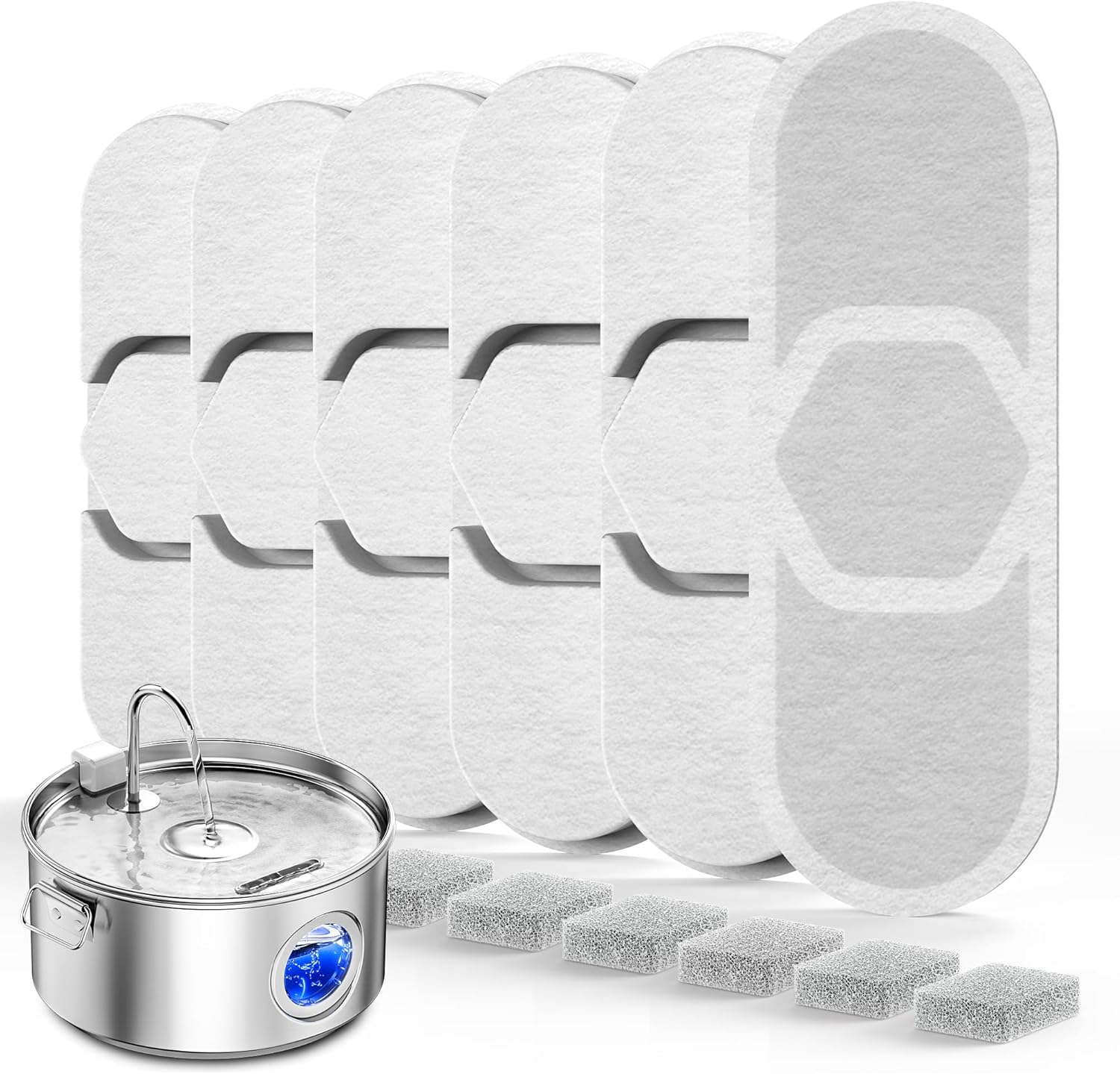 3.4Gal Dog Water Fountain for Large Dogs, Extra Large Stainless Steel Pet Water Fountain, Round Dog Water Bowl Dispenser with Metal Handle, Water Level Window for Multi Pet Home(6 Filters)