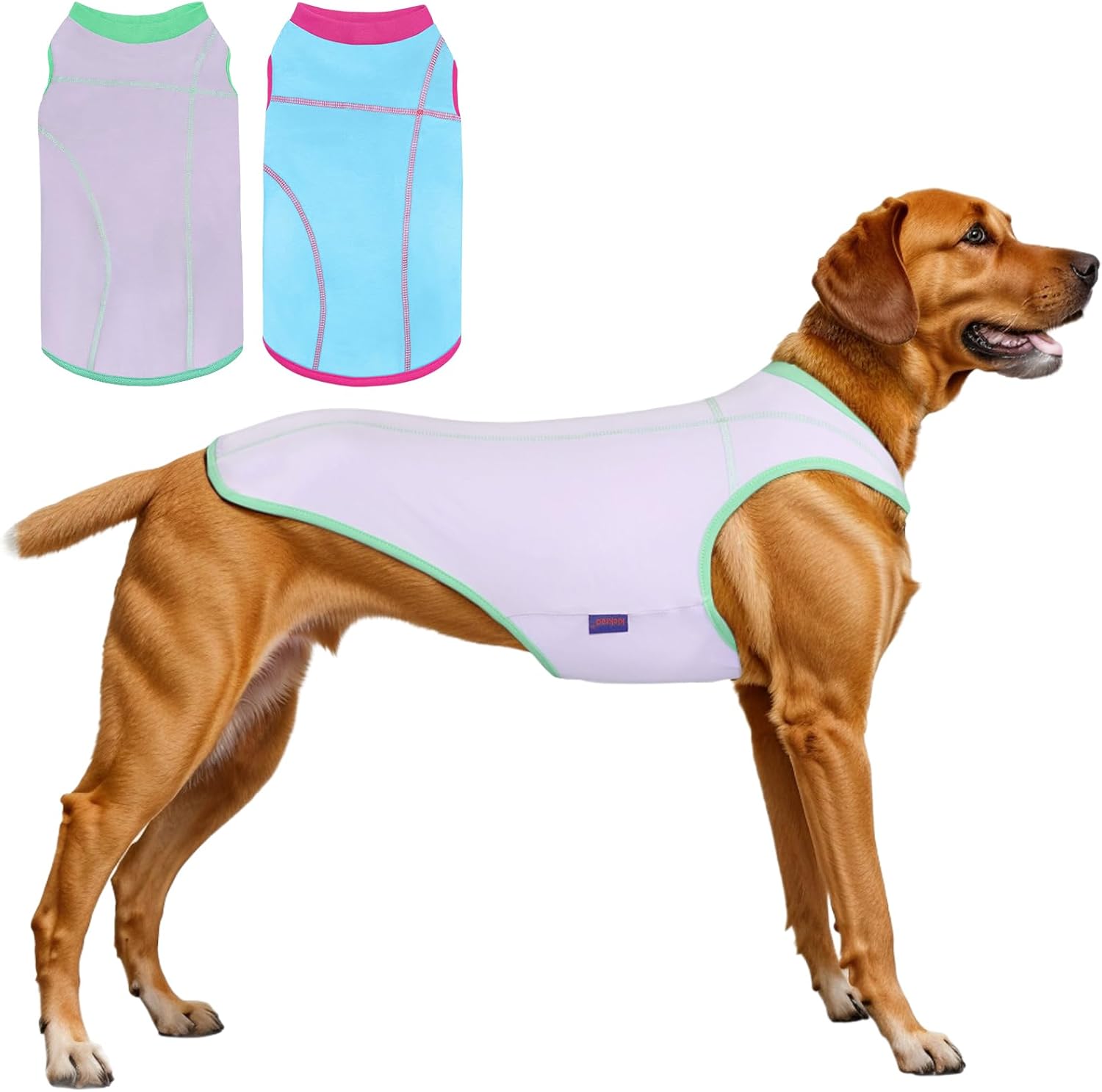 2 Pack Dog Summer Clothes Color Blocking Dog Shirts for Medium/Large Dogs Stretchable Doggy Cooling Vest Breathable Sun Protection Shirt Fashion & Bright Color for Boys Girls