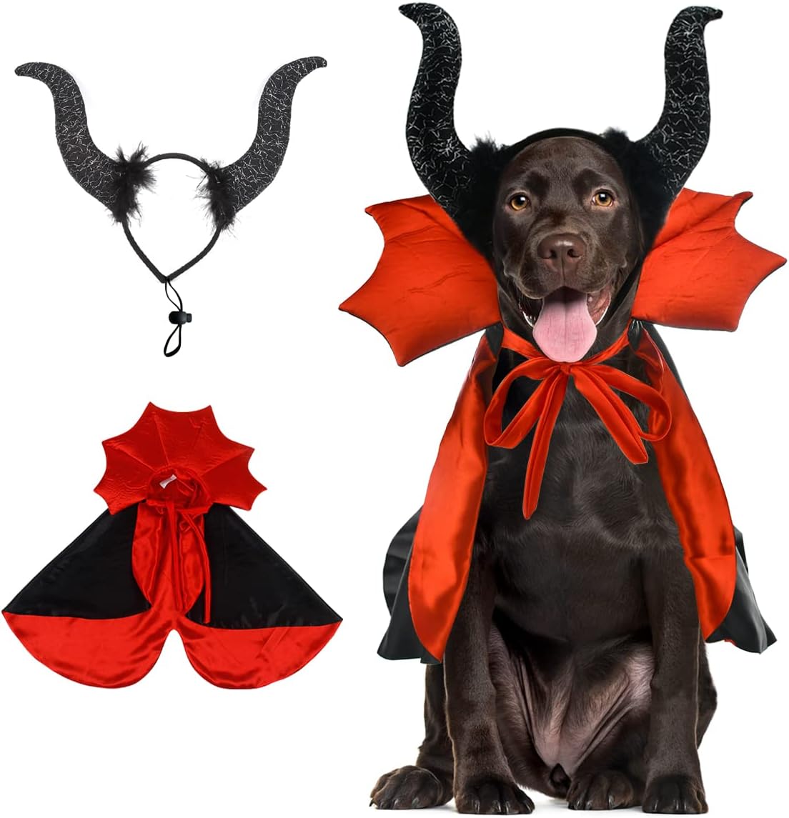 2 Pcs Dog Halloween Costume Set Cat Witch Vampire Cape Devil Horns Hat Holiday Clothes for Cat Puppy Halloween Party Pet Outfits M