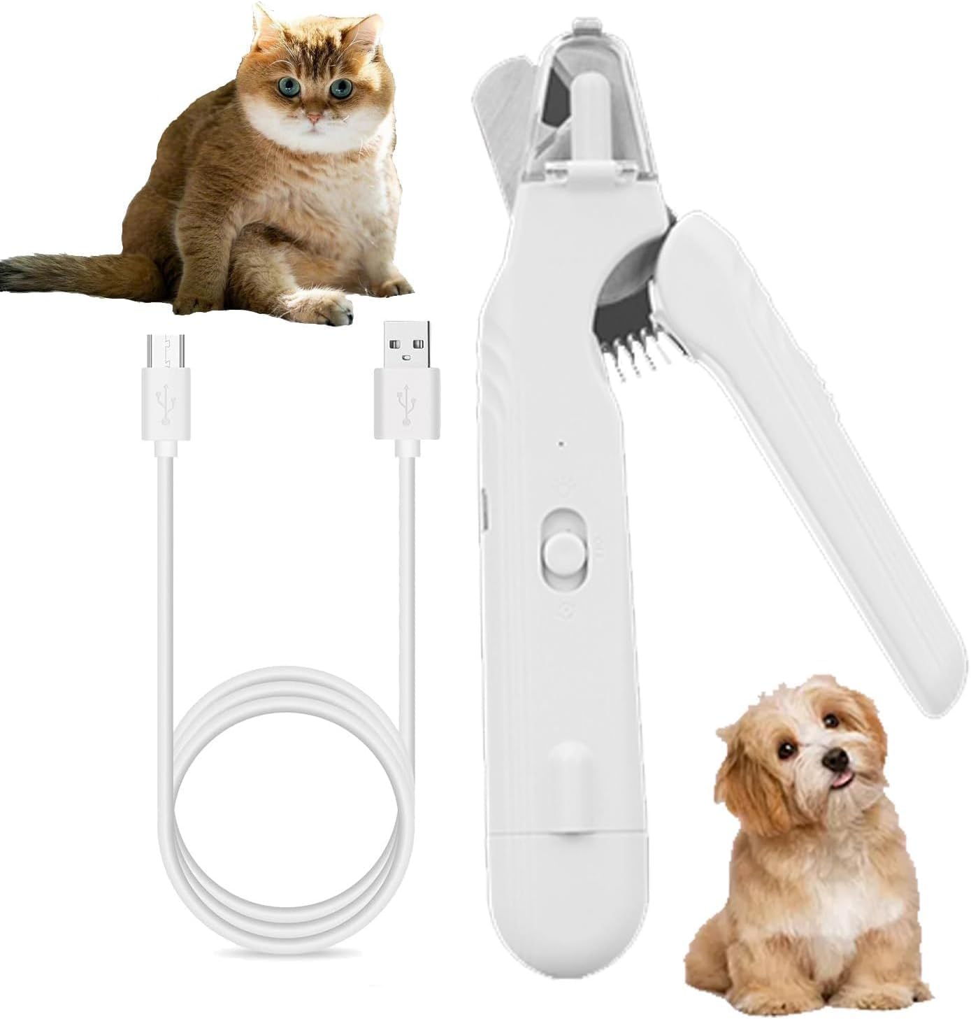 2-in-1 Cat Nail Clippers & Dog Nail Clippers Trimmers – Claw Trimmer for Large, Medium, Small Dogs & Cats with Quick Sensor, Safety Guard, USB Rechargeable, and 2 LED Lights Dogs Nail Trimmer