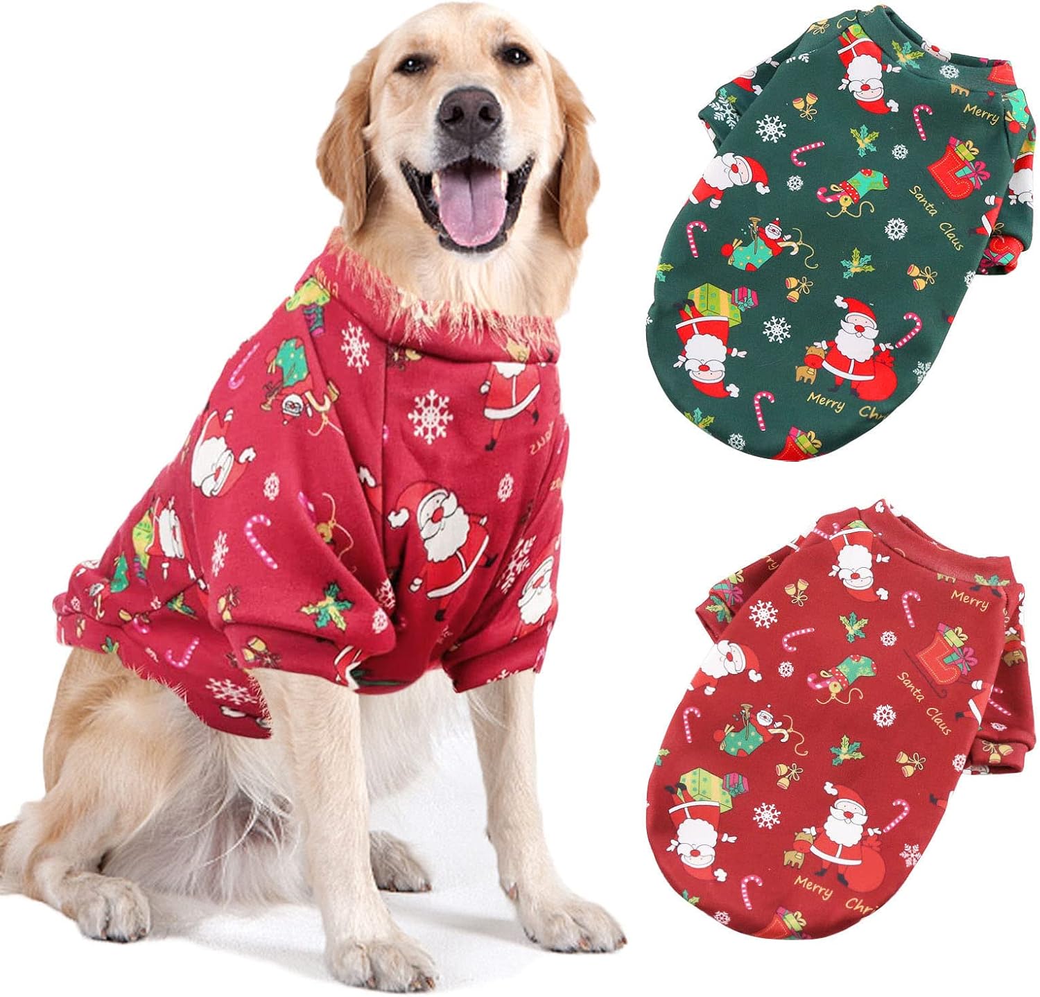 2Pack Large Dog Christmas Sweater-Outfits – Winter Warm Xmas Puppy Holiday for Medium Large Dogs