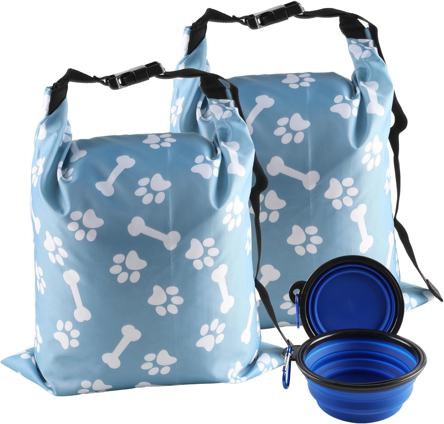 2Packs Dog Travel Bag,10 lb Dog Food Storage Container, Large Capacity Pet Travel Accessories, Reusable Dogs Food Carrier for Camping with 2Packs Collapsible Dogs Bowls,Perfect for Camping Trip