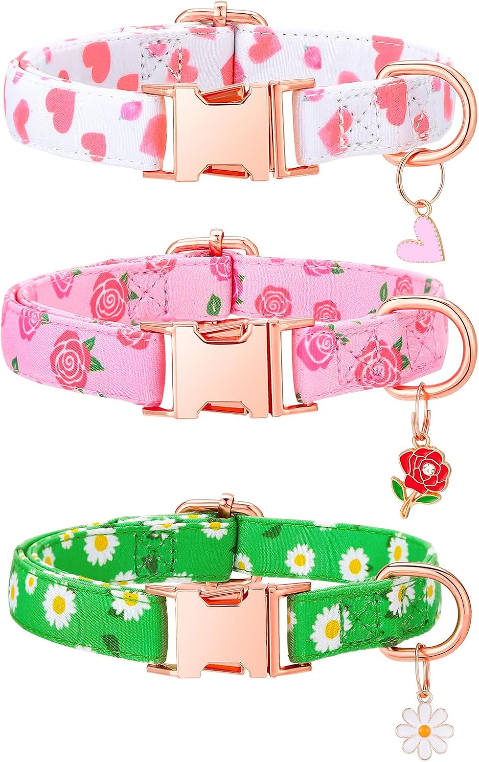 3 Pack Floral Dog Collars for Small Dogs Pink Dog Collar with Flower Pendant for Girl Female Dogs Adjustable Puppy Collars Pet Collar (9-14.5 inch)