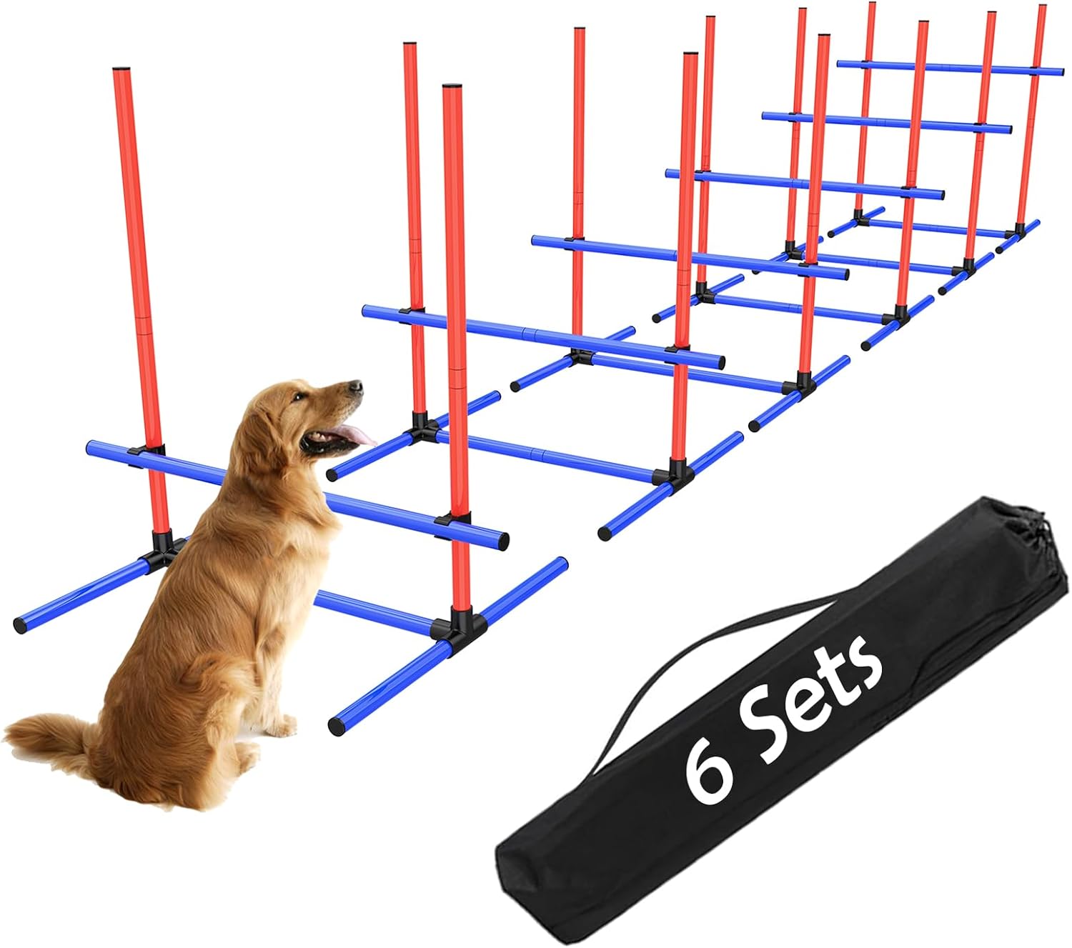 6Set Dog Agility Jumps Hurdle Course Training Equipment for Dogs, Indoor Outdoor Backyard Exercise Equipment