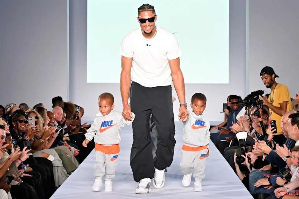 Slaven Vlasic/Getty Josh Hart walks the runway with his twins, Haze and Hendricks, during New York Fashion Week on Sept. 18, 2025.