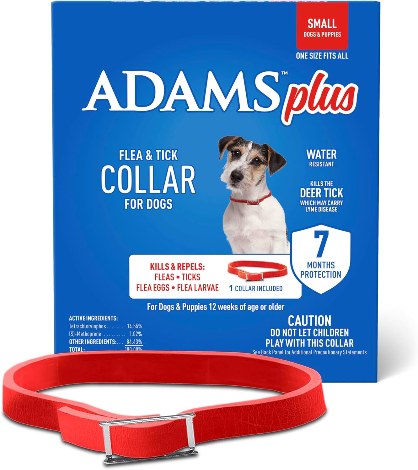 ADAMS Plus Flea & Tick Collar for Dogs, 7-Month Protection, Adjustable Collar Fits Small Dogs & Puppies, Kills Fleas & Ticks