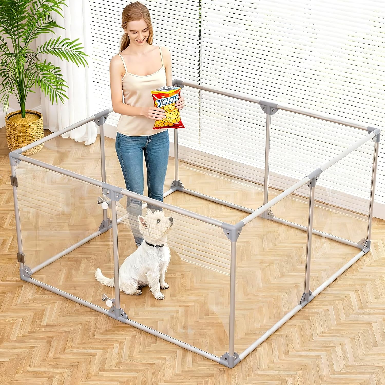 Acrylic Dog Playpen Dog Playpen Indoor Puppy Pen Pets Fence Puppies Cage10 Panels for Puppies Dog Play Pens for Dogs Indoor (8)